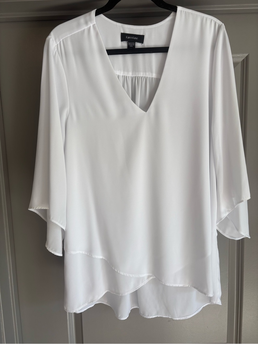 Karen Kane White V-Neck Layered Chiffon Tunic